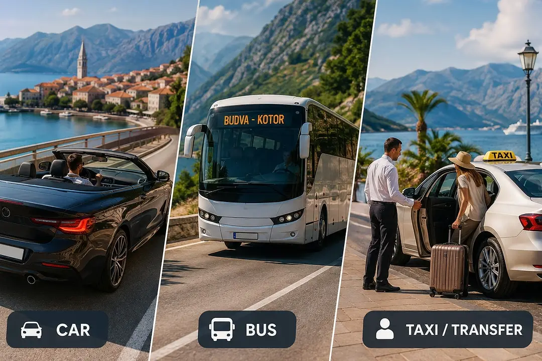 Drei Arten, sich in Montenegro zu bewegen: eigenes Auto, Linienbus und Taxi